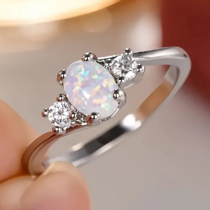 Elegant Oval Opal Engagement Wedding Ring Silver Color Classic Jewelry