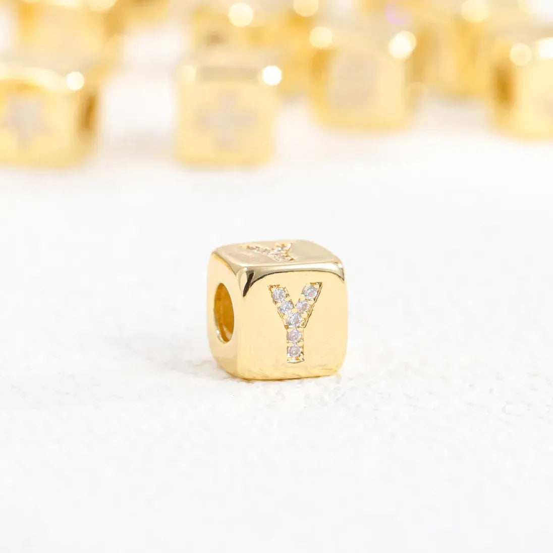 18K Gold Plated Stainless Steel Mini Cube Alphabet Necklace Zircon Choker