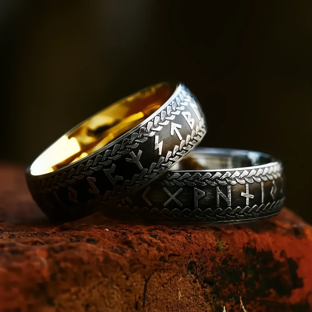 Vintage Nordic Viking Rune Ring 316L Stainless Steel Couple Amulet Jewelry Men Women