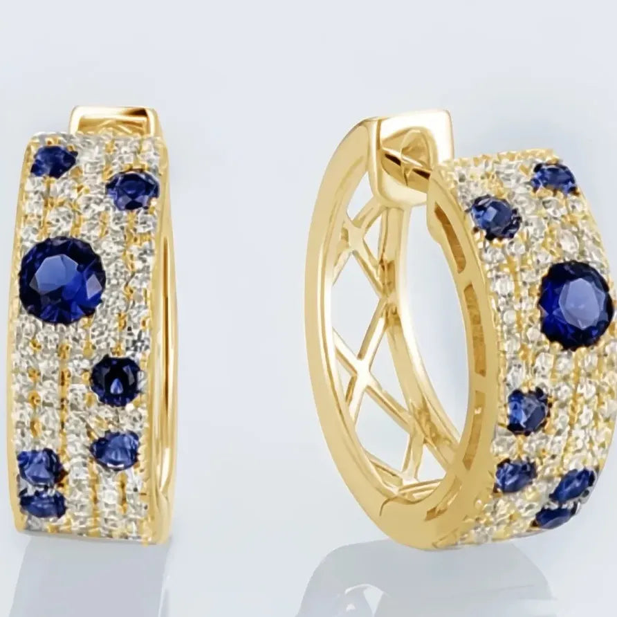 Blue and White Geometric Cubic Zirconia Hoop Earrings for Women
