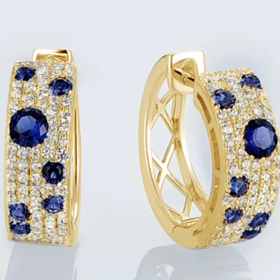 Blue White CZ Geometric Hoop Earrings for Women Fashion Jewelry