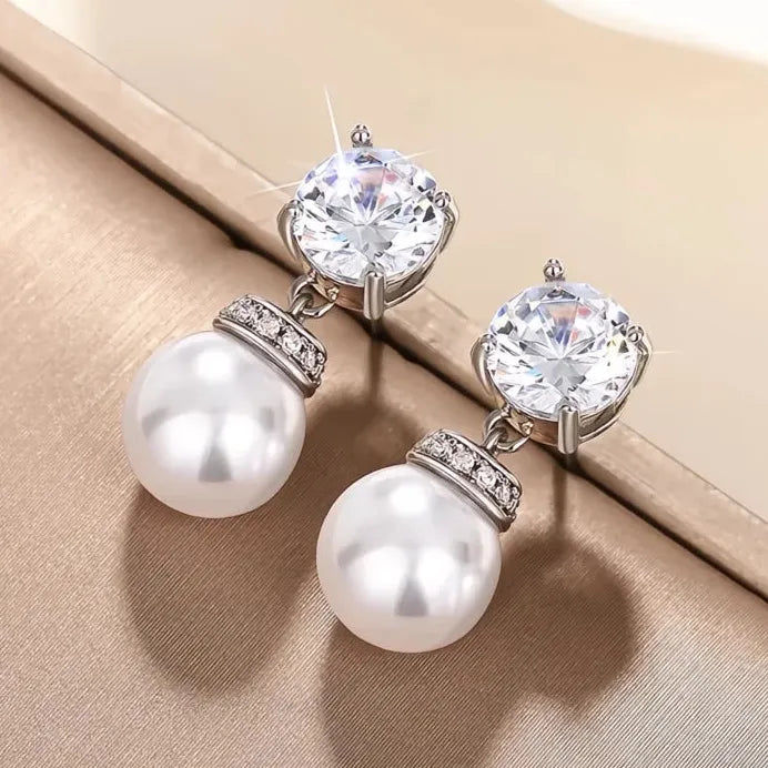 Elegant Women Silver Color Pearl Dangle Earrings Stylish Wedding Jewelry