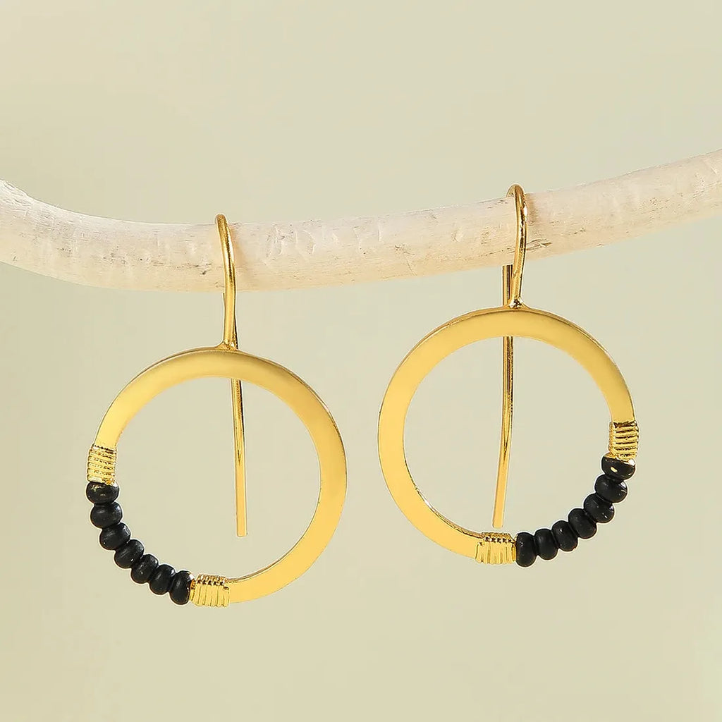 Geometric Circular Black Drip Oil Drop Earrings Gold Zinc Alloy Gemstone Jewelry