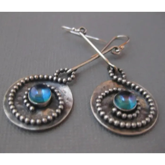 Vintage Bohemian Zinc Alloy Earrings with Round Moonstone Pendant for Women Gift