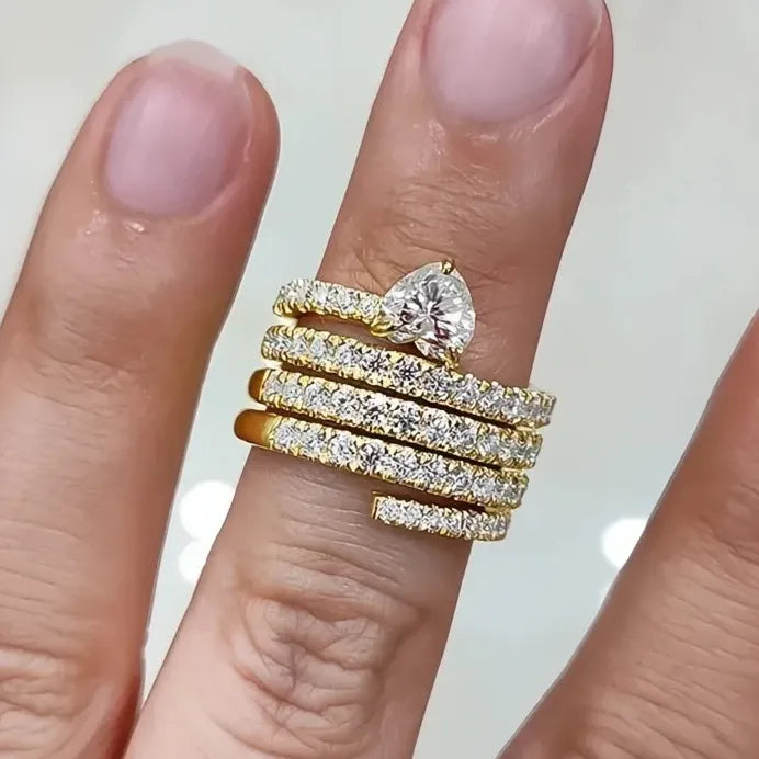 Elegant Gold Wide Cocktail Ring for Women Engagement Wedding Jewelry