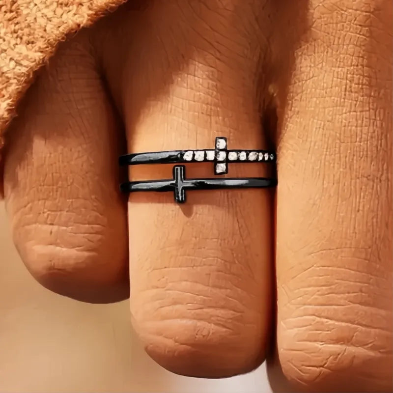 Gorgeous Women’s Double Layer Cross Ring Brass Cubic Zirconia Fashion Jewelry