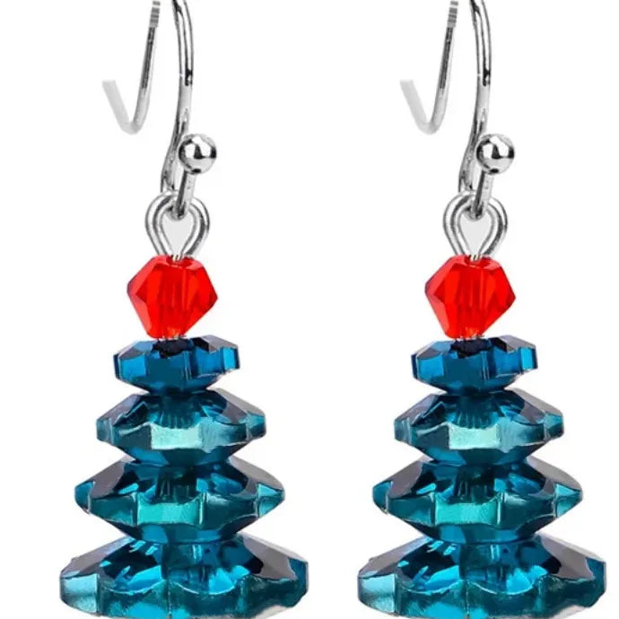 Christmas Style Multicolor Crystal Drop Earrings Alloy Tree Top Red Stone
