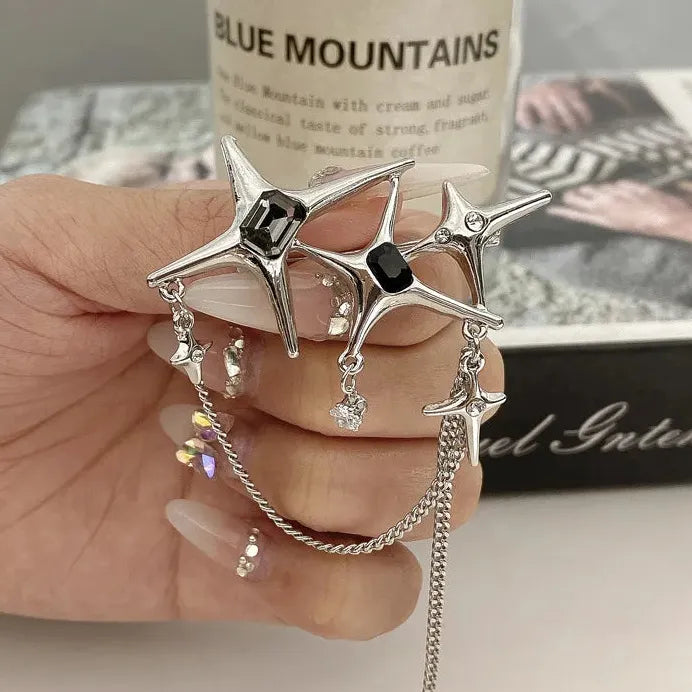 Four-Pointed Star Zinc Alloy Brooch Chain Trendy Jewelry Accessory