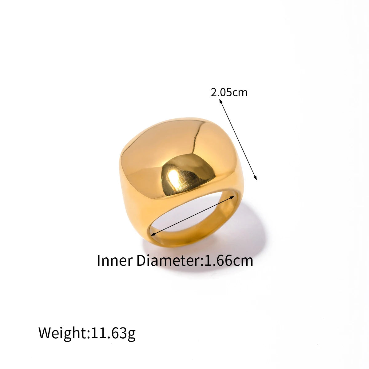 18k Gold Plated Geometric Chunky Stainless Steel Ring Unisex Gift