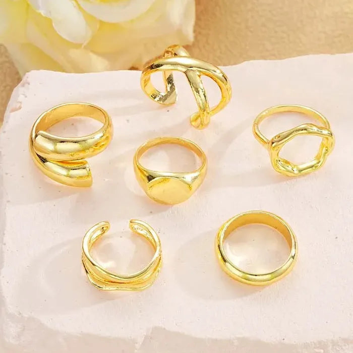 6Pcs Adjustable Gold Geometric Rings for Women Trendy Fashion Gifts