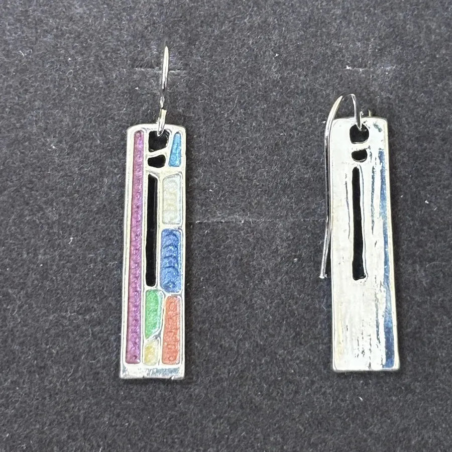 Rectangle Colorful Pattern Dangle Earrings Zinc Alloy Retro Ethnic Jewelry Gift