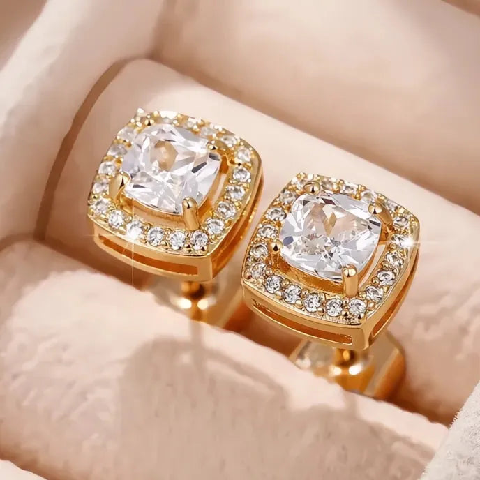 Women’s Geometric Square & Round Cubic Zirconia Stud Earrings Copper Alloy Jewelry