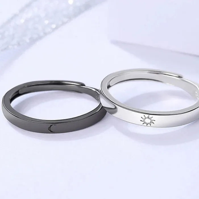 Adjustable Silver Sun Moon Couple Ring Jewelry for Men and Women Gift