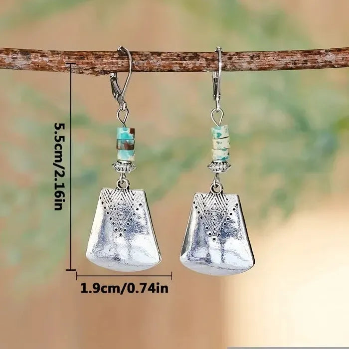 Vintage Bohemian Geometric Drop Earrings Women’s Blue Gemstone Zinc Alloy Jewelry