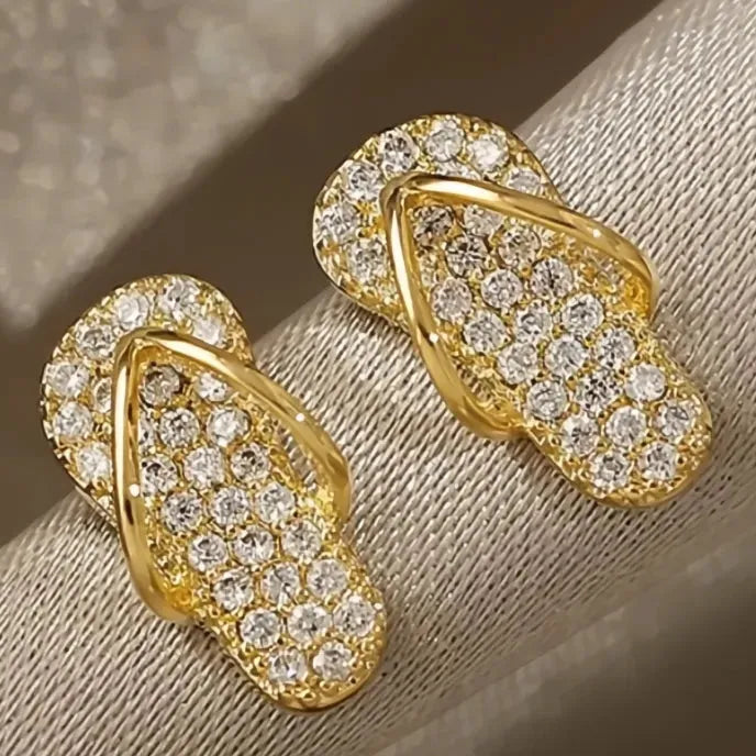 Trendy Geometric Slipper Stud Earrings for Women with Copper Alloy & Cubic Zirconia