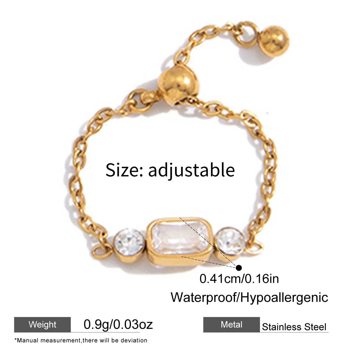 18k Gold Plated Stainless Steel Butterfly CZ Adjustable Geometric Ring for Women