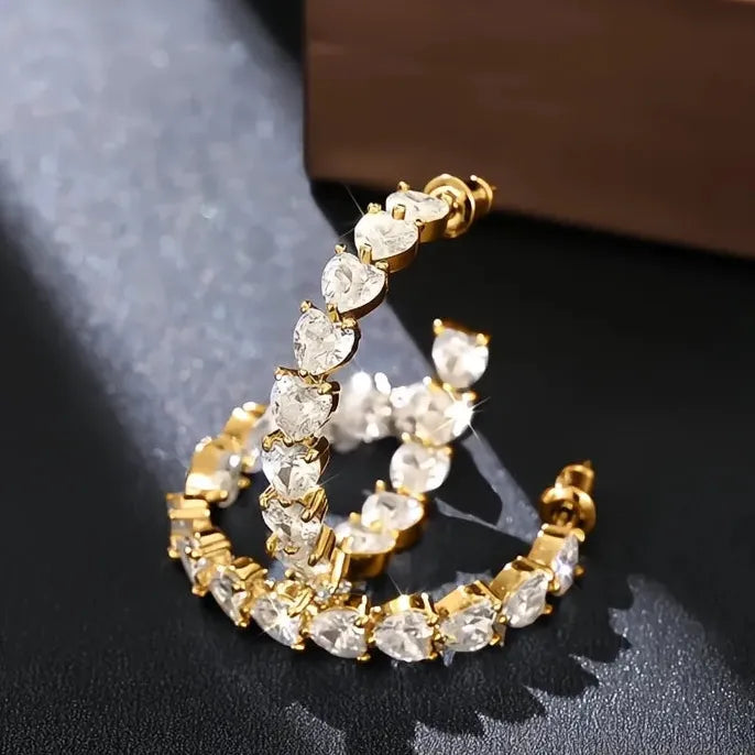 Noble Hoop Earrings with Heart Cubic Zirconia for Women, Fashion Party Jewelry