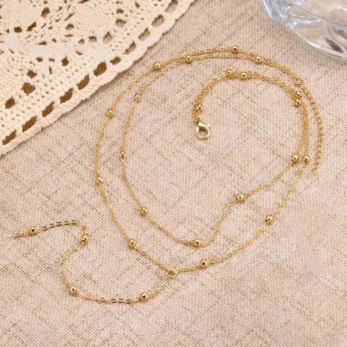 Gold Color Double Layered Long Chain Necklace for Women Fashion Jewelry