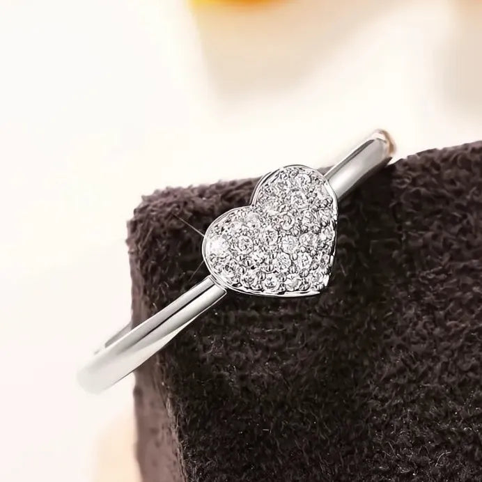 Brass Heart Wedding Ring for Women with Cubic Zirconia Anniversary Gift