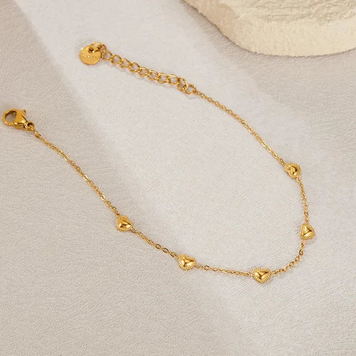 Stainless Steel Heart Beaded Pendant Bracelet for Women Gold Love Jewelry