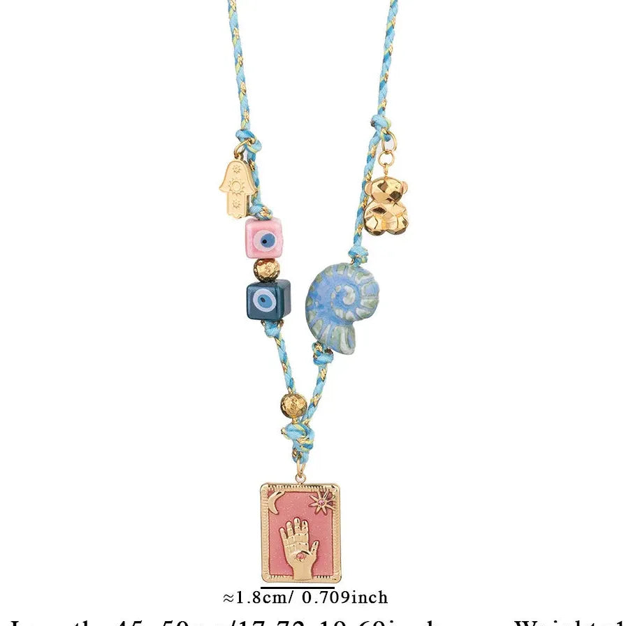 Multi-Color Oil Drip Enamel Tarot Card Pendant Necklace Stainless Steel Chain