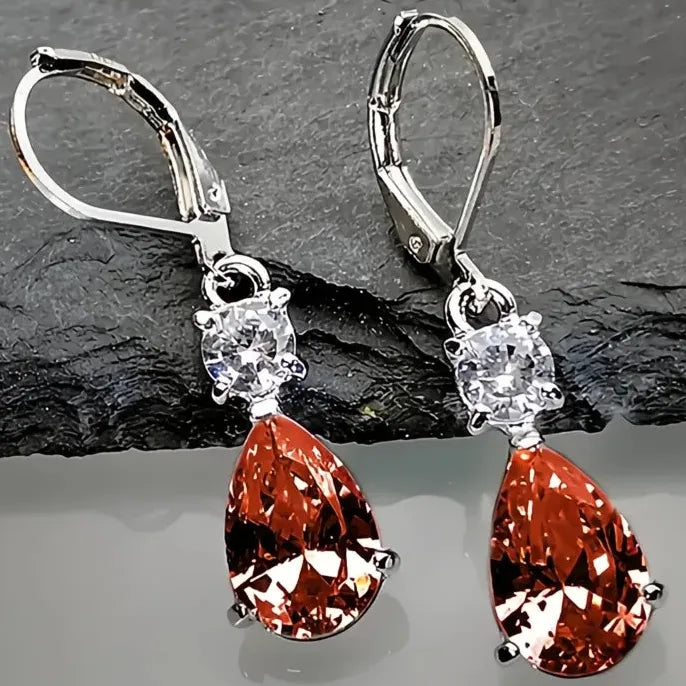 White Pink Red Waterdrop CZ Drop Earrings Elegant Wedding Party Jewelry for Women