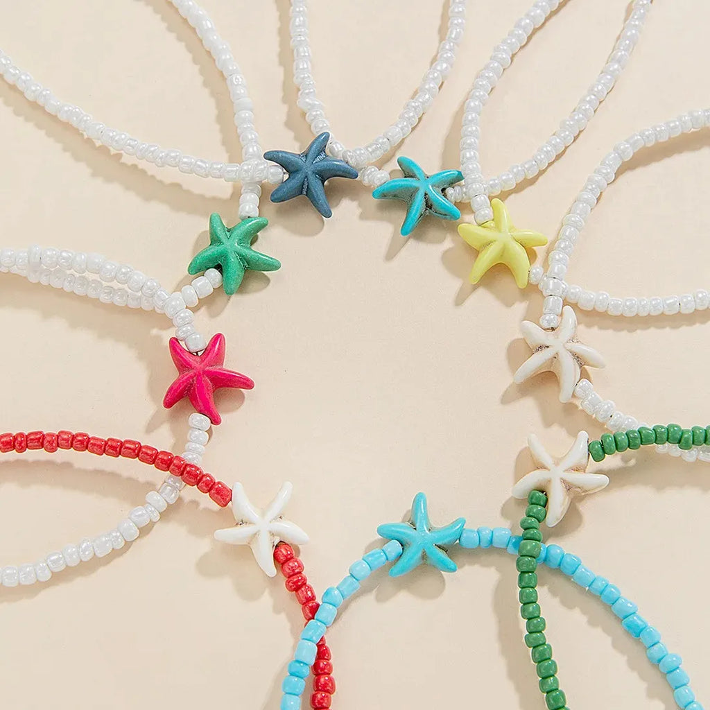 Handmade Multicolor Shell Starfish Necklace Women Copper Beads Choker Jewelry
