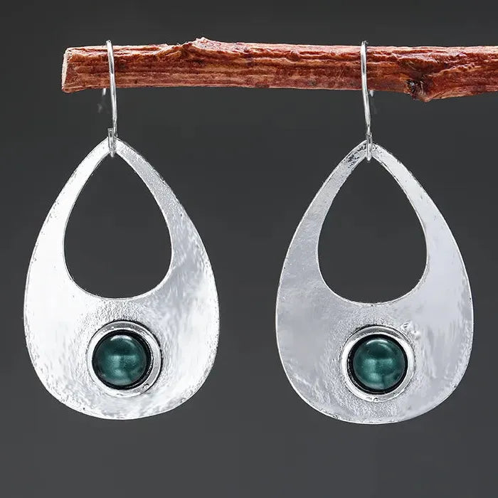 Bohemian Dark Green Resin Inlaid Drop Earrings Women’s Retro Geometric Wedding Jewelry