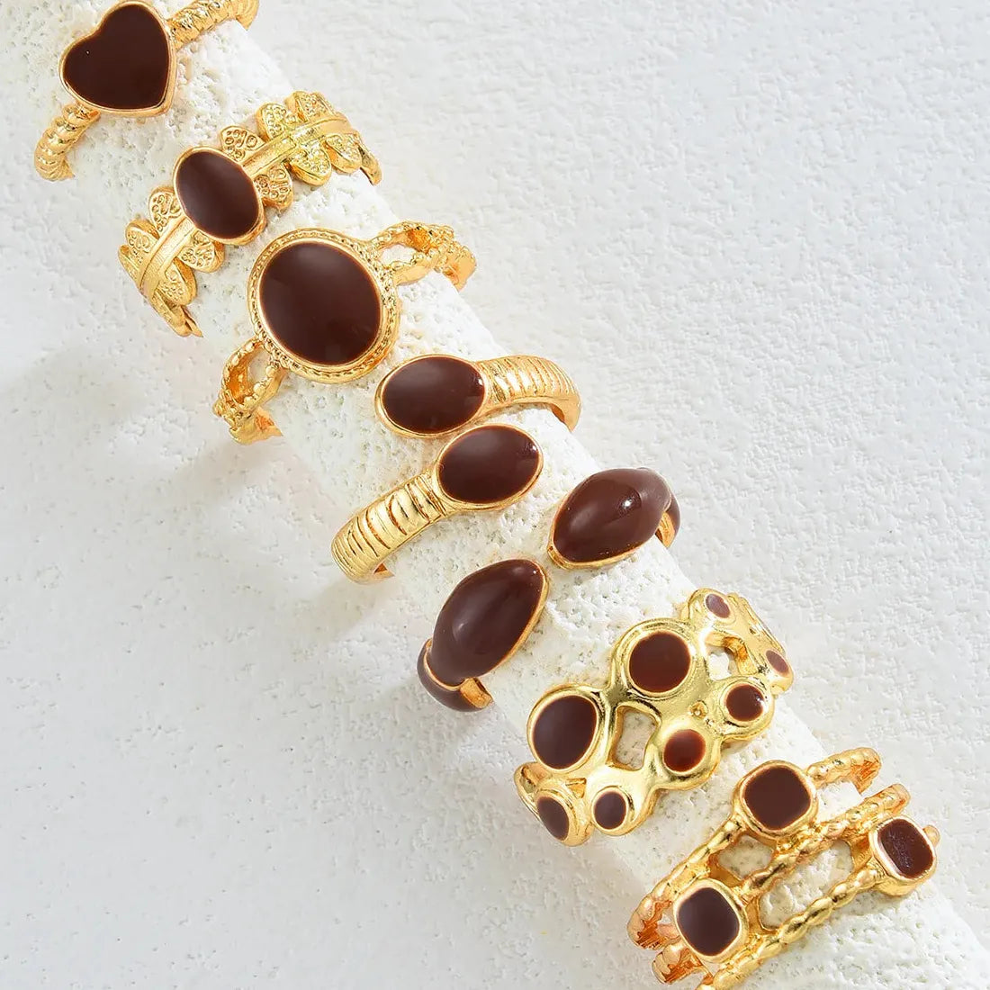 7Pcs Vintage Red Heart-Shaped Drip Oil Punk Open Rings Set for Women
