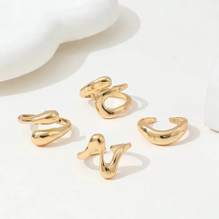 4Pcs Adjustable Vintage Geometric Metal Ring Set for Women Hip Hop Jewelry