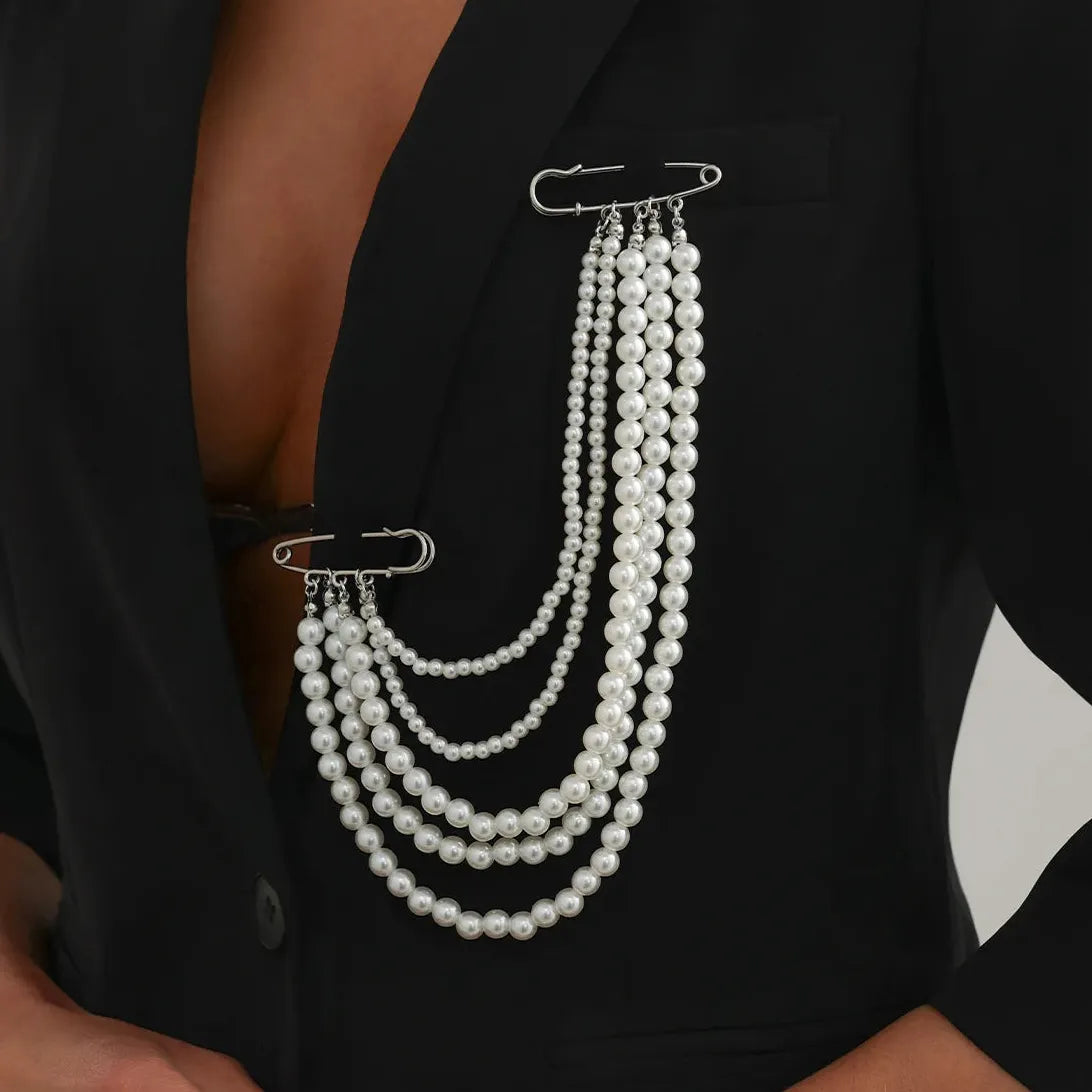 Retro Multi-Layer Geometric Imitation Pearl Brooch Zinc Alloy Unisex