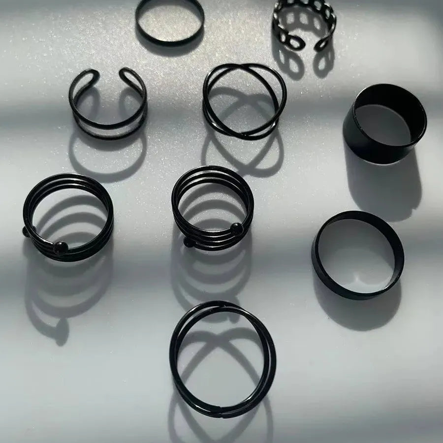 Vintage Black Punk Hollow Round Couples Rings with Cross Symbol Jewelry Gifts