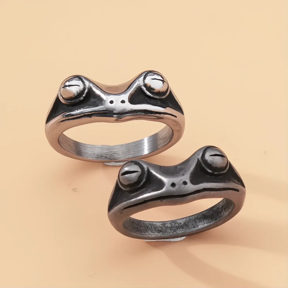 Stainless Steel Punk Hip Hop Frog Ring Korean Style Couple Gift for Men Women