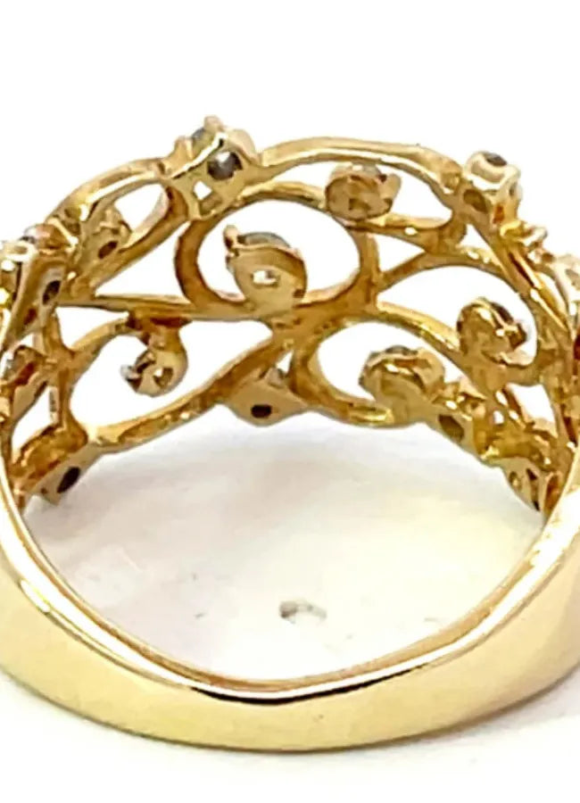 Vintage Gold Luxury Women's Wide Ring with Fine Imitation Crystal Jewelry Accessory