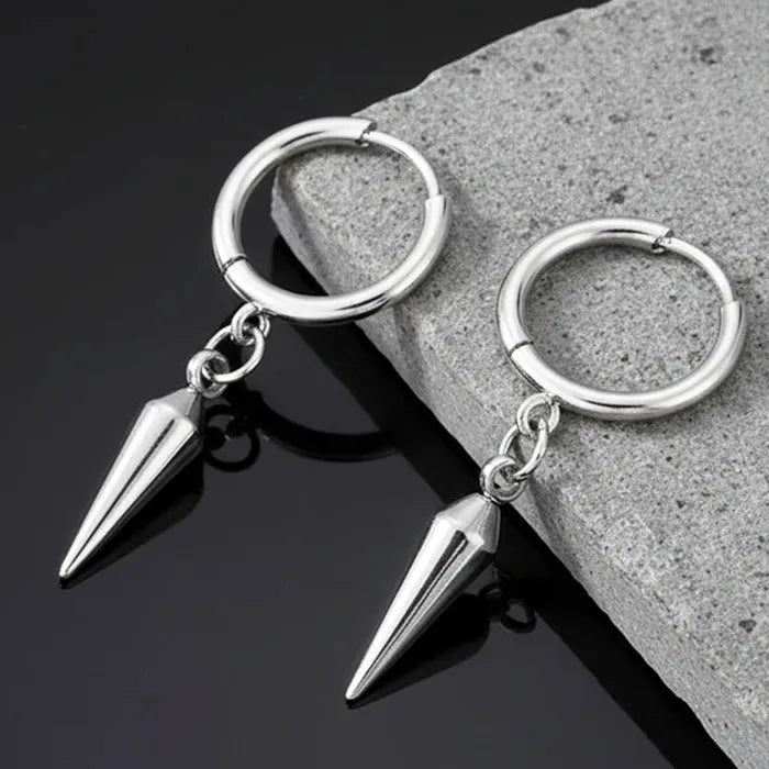 Stainless Steel Rivet Ball Drop Hoop Earrings Vintage Punk Jewelry Men Women