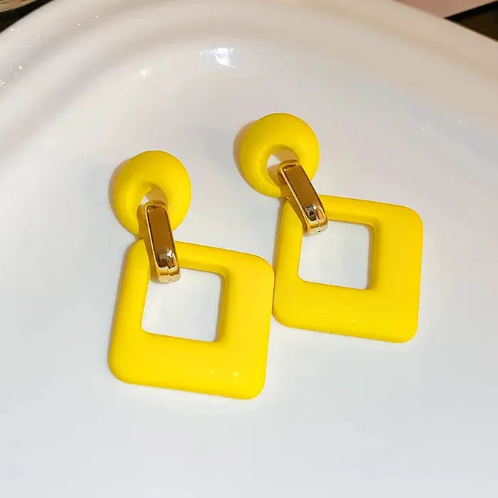 Rose Red Yellow Green Fluorescent Acrylic Square Drop Earrings for Women Stylish Jewelry