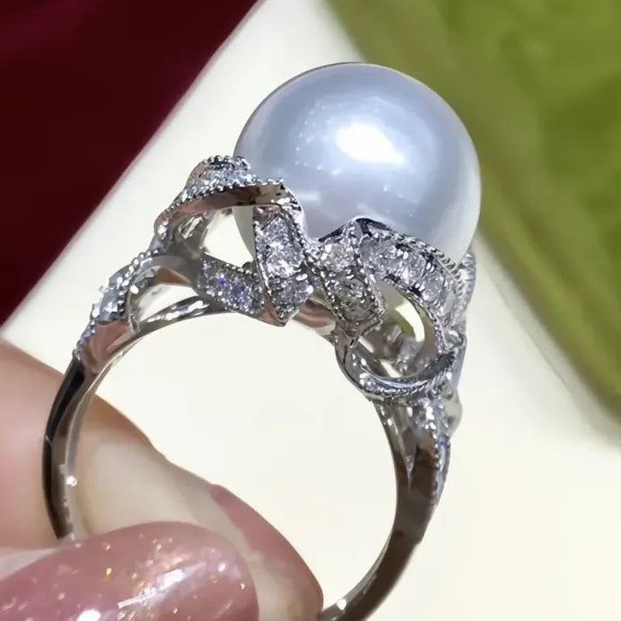 Women's Wedding Ring with Imitation Pearl & Cubic Zirconia Floral Design