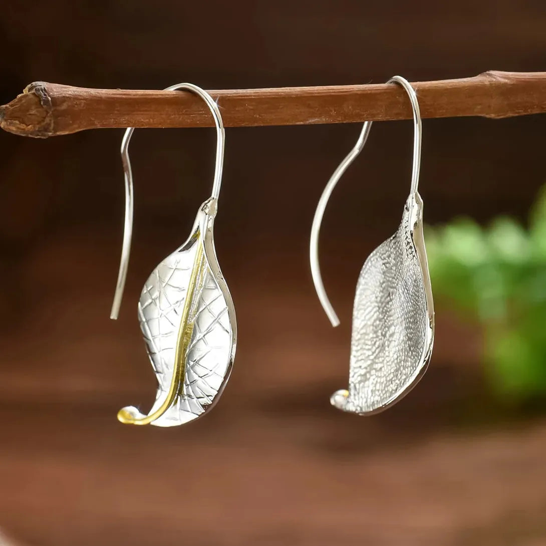 Retro Metal Geometric Leaf Drop Earrings for Women Girls Party Travel Jewelry