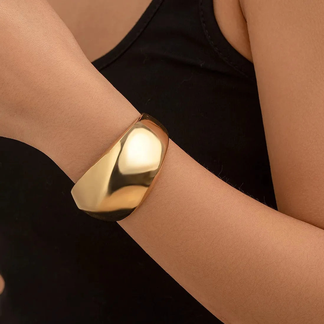 14k Gold Plated Punk Geometric Wide Adjustable Cuff Bracelet Bangle Men Women