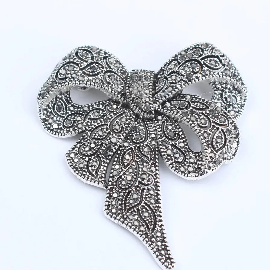 Rhinestone Elegant Bow Ladies Brooch Coat Pin Gift Accessory