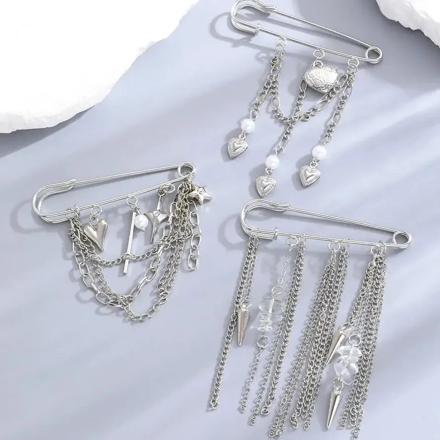 Heart Rivet Star Tassel Zinc Alloy Brooch Jewelry Accessory for Men Women