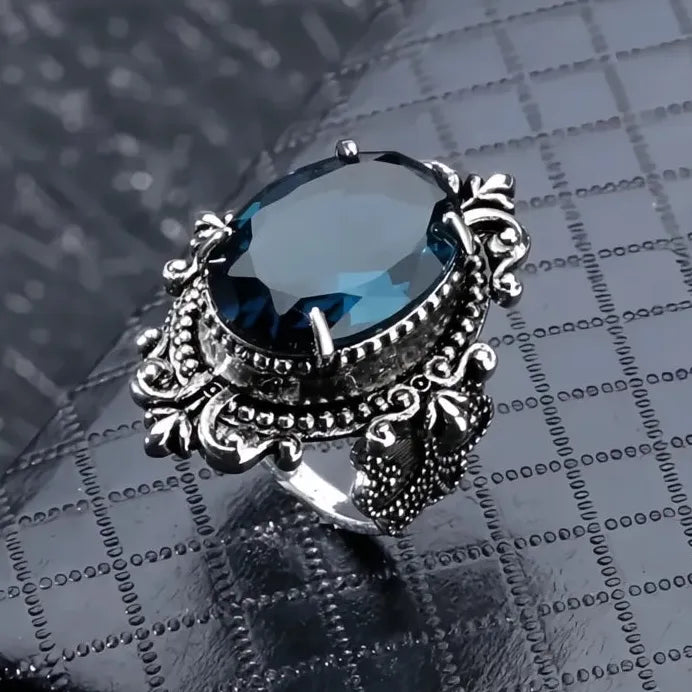 Bohemia Blue Glass Geometric Zinc Alloy Ring for Women Fashion Gift
