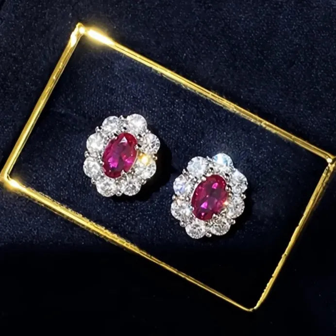 Elegant Red Oval Cubic Zirconia Geometric Stud Earrings for Women