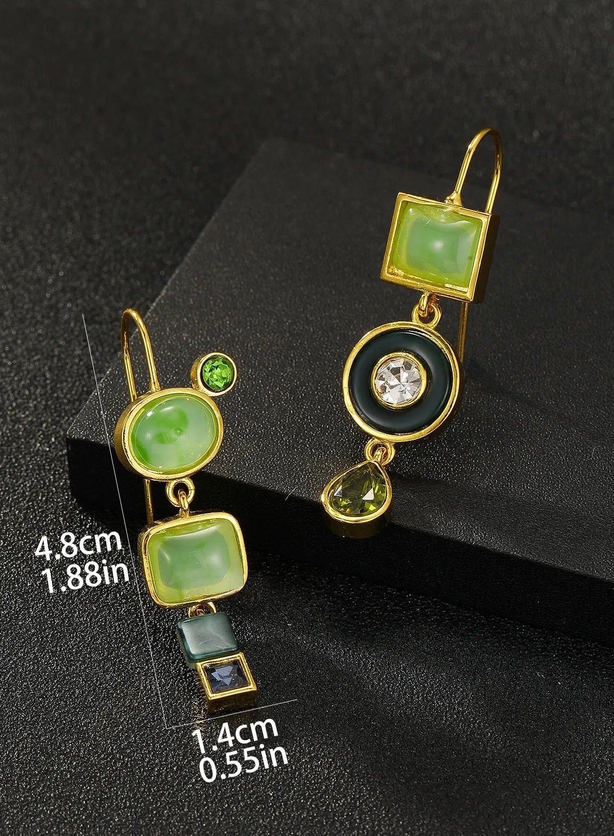 Geometric Green Stone Round Drop Earrings for Women Zinc Alloy Jewelry