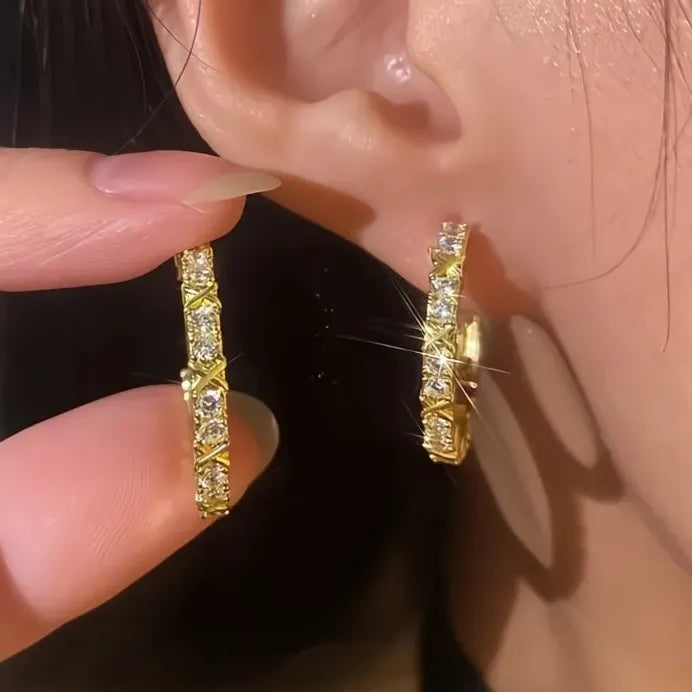 Women’s Gold Geometric Hoop Earrings with Cubic Zirconia Jewelry