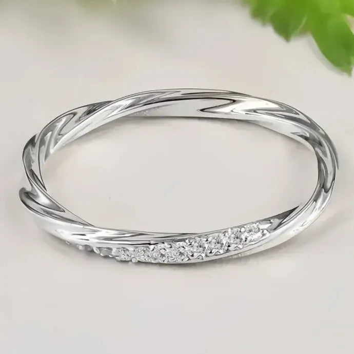Thin Geometric Brass Ring for Women with Shiny Cubic Zirconia Finger Accessory