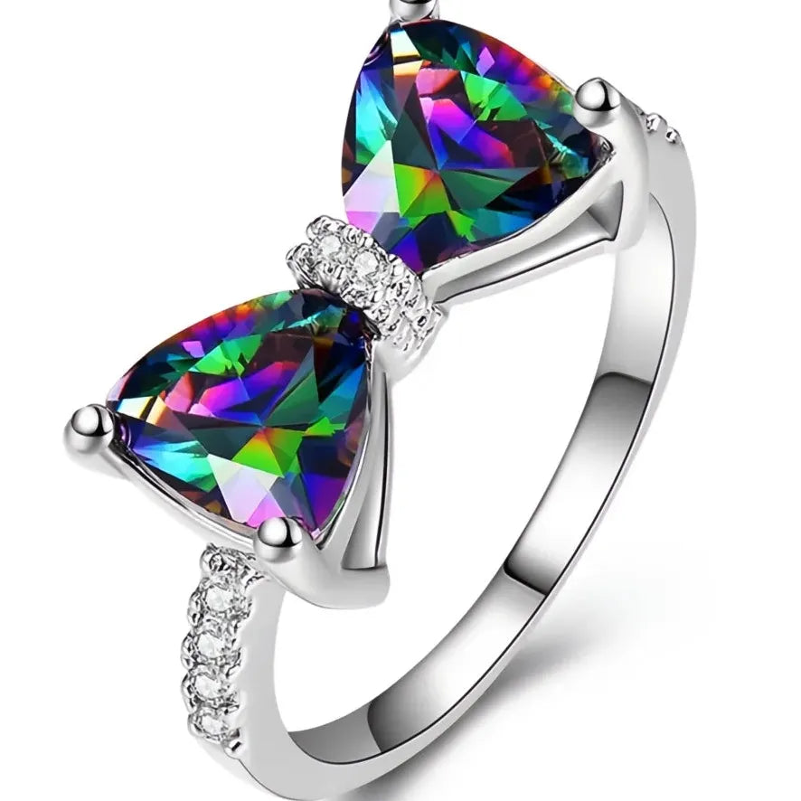 Personality Multi-colored Cubic Zirconia Bow Ring for Women Wedding Party Jewelry Gift