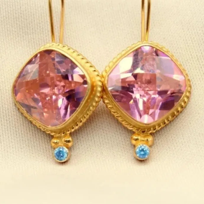 Gold Plated Square Zircon Drop Earrings for Women Rhinestone Jewelry Gift