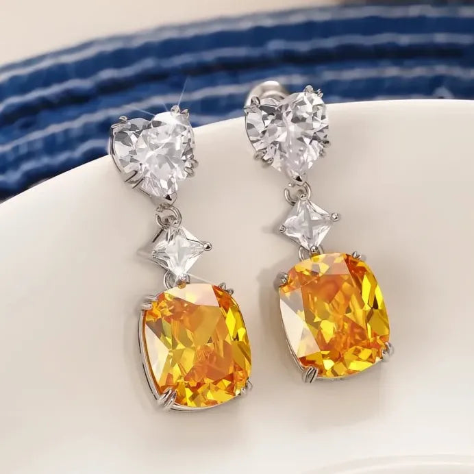 Yellow Geometric Cubic Zirconia Drop Earrings for Women Wedding Party