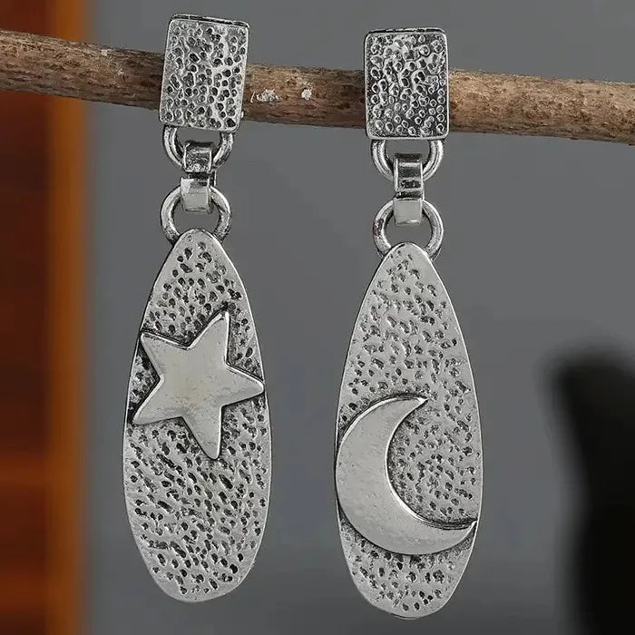 Zinc Alloy Gothic Star Moon Drop Earrings Unisex Punk Bohemian Fashion Accessory